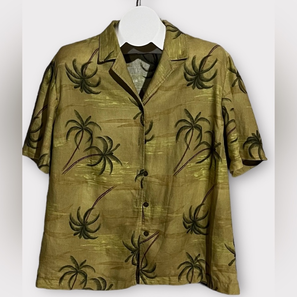 Jennifer Moore Men’s Linen Palm Tree Shirt Size 16 Good Condition
